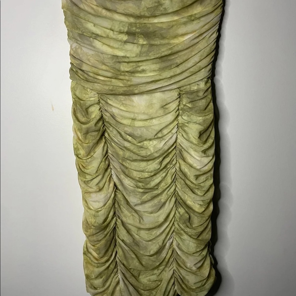 Off the shoulder ruched green dress